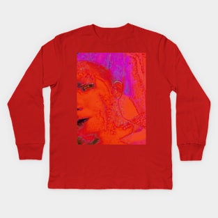 Portrait, digital collage and special processing. Face glimpse.Very beautiful guy. Very soft. Orange, red and violet. Lot of spots. Kids Long Sleeve T-Shirt